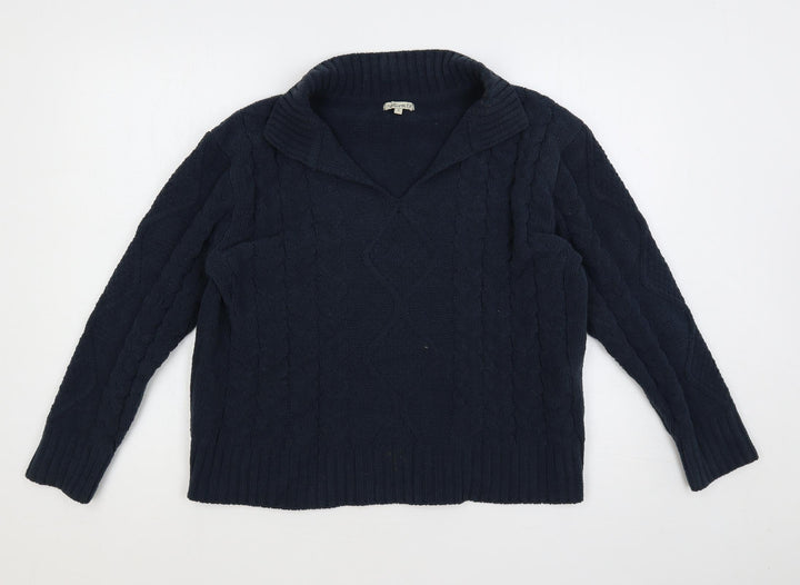 Natura Womens Blue Collared Polyester Pullover Jumper Size S