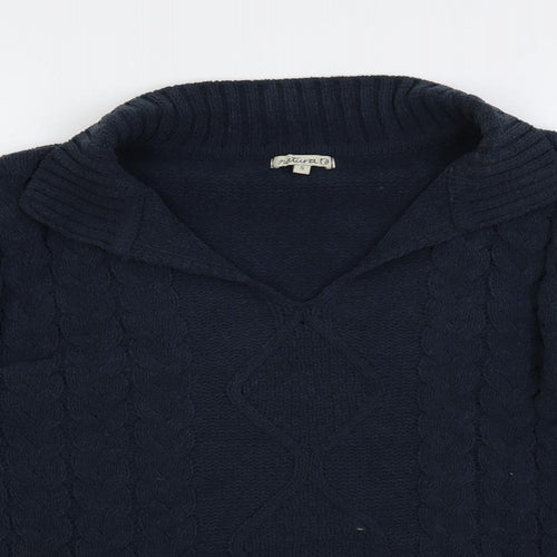 Natura Womens Blue Collared Polyester Pullover Jumper Size S