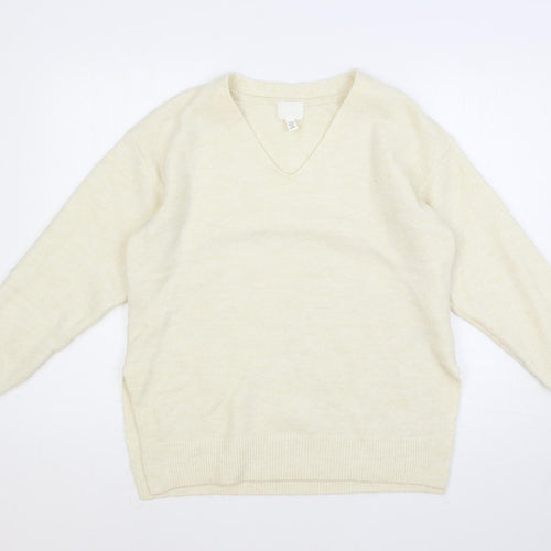 H&M Womens Ivory V-Neck Polyester Pullover Jumper Size XS