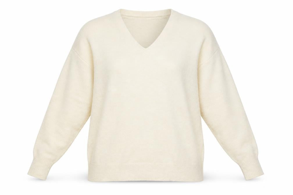 Front view of H&M women’s ivory v-neck polyester jumper, size XS