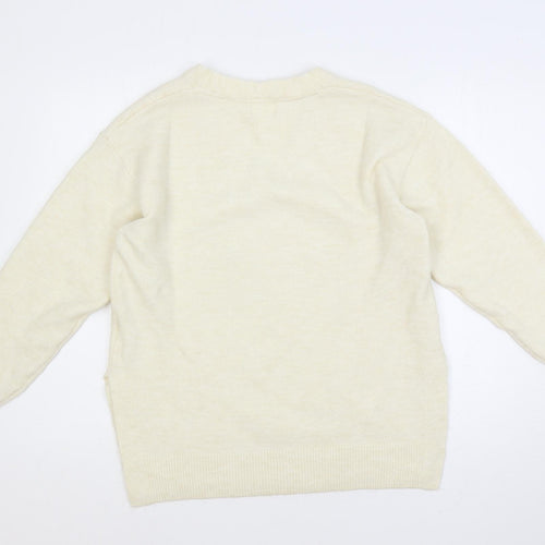 H&M Womens Ivory V-Neck Polyester Pullover Jumper Size XS