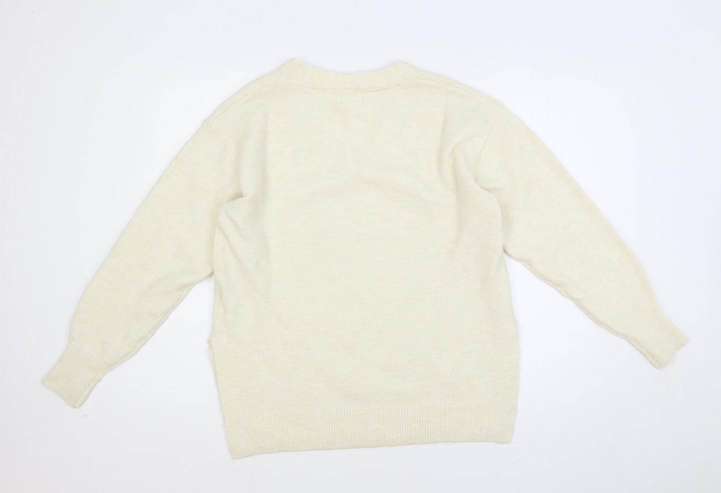 H&M Womens Ivory V-Neck Polyester Pullover Jumper Size XS