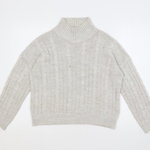 Luluna London Womens Grey Mock Neck Acrylic Pullover Jumper Size M