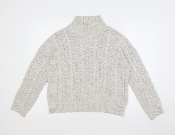 Luluna London Womens Grey Mock Neck Acrylic Pullover Jumper Size M