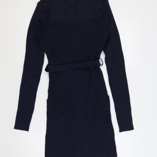 ASOS Womens Blue Cotton Jumper Dress Size 12 Collared Zip - Belted
