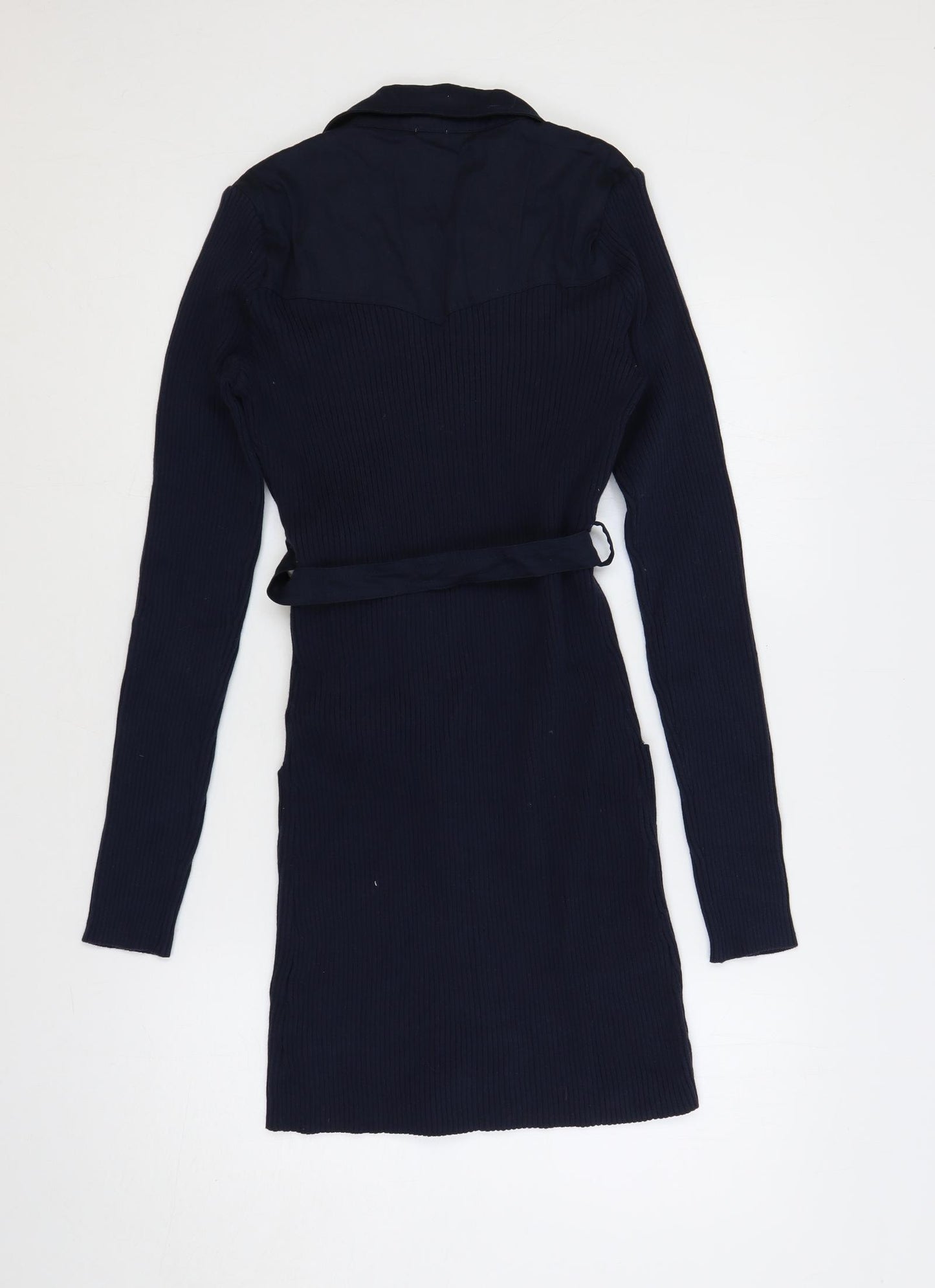 ASOS Womens Blue Cotton Jumper Dress Size 12 Collared Zip - Belted