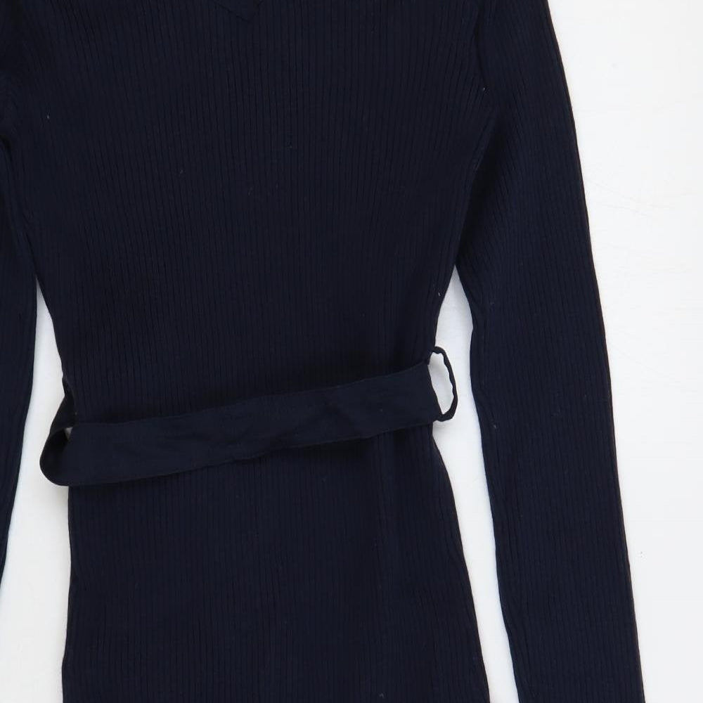 ASOS Womens Blue Cotton Jumper Dress Size 12 Collared Zip - Belted