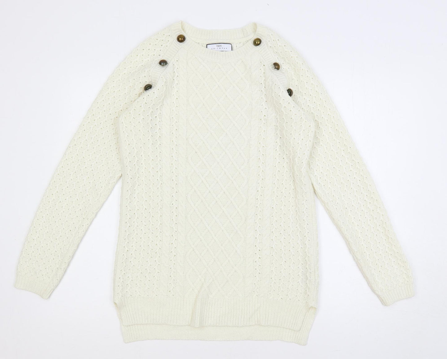 NEXT Womens Ivory Round Neck Acrylic Pullover Jumper Size 10 - Textured