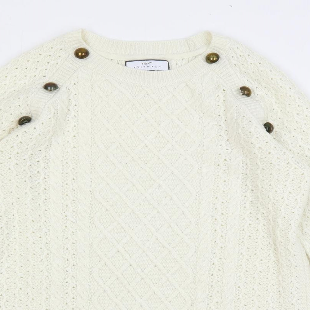 NEXT Womens Ivory Round Neck Acrylic Pullover Jumper Size 10 - Textured