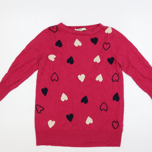 Oasis Womens Pink Round Neck Geometric Cotton Pullover Jumper Size XS - Hearts