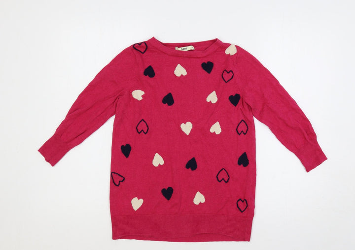 Oasis Womens Pink Round Neck Geometric Cotton Pullover Jumper Size XS - Hearts