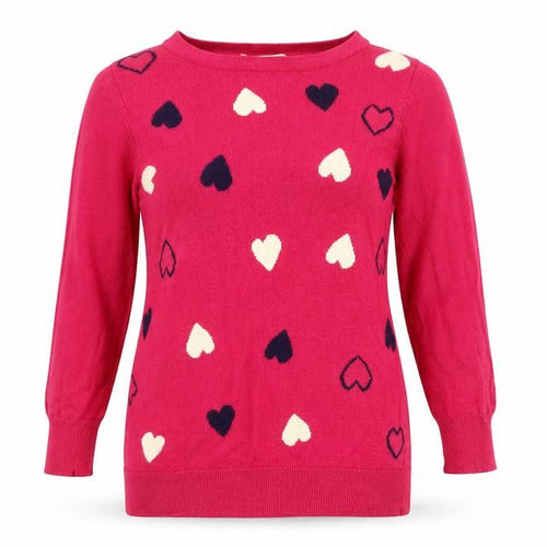 Oasis Womens Pink Round Neck Geometric Cotton Pullover Jumper Size XS - Hearts