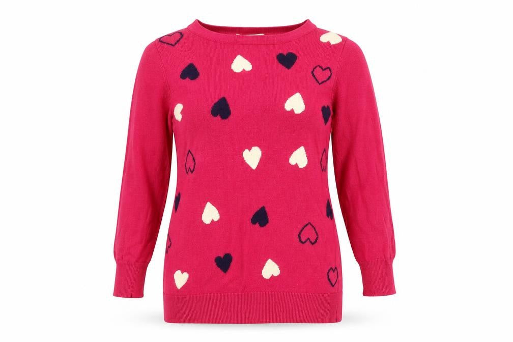Oasis Womens Pink Round Neck Geometric Cotton Pullover Jumper Size XS - Hearts