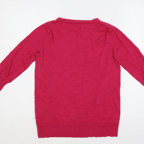 Oasis Womens Pink Round Neck Geometric Cotton Pullover Jumper Size XS - Hearts