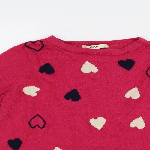 Oasis Womens Pink Round Neck Geometric Cotton Pullover Jumper Size XS - Hearts