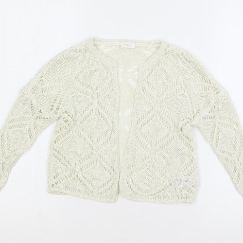 NEXT Girls Ivory Round Neck Acrylic Cardigan Jumper Size 5 Years - Open