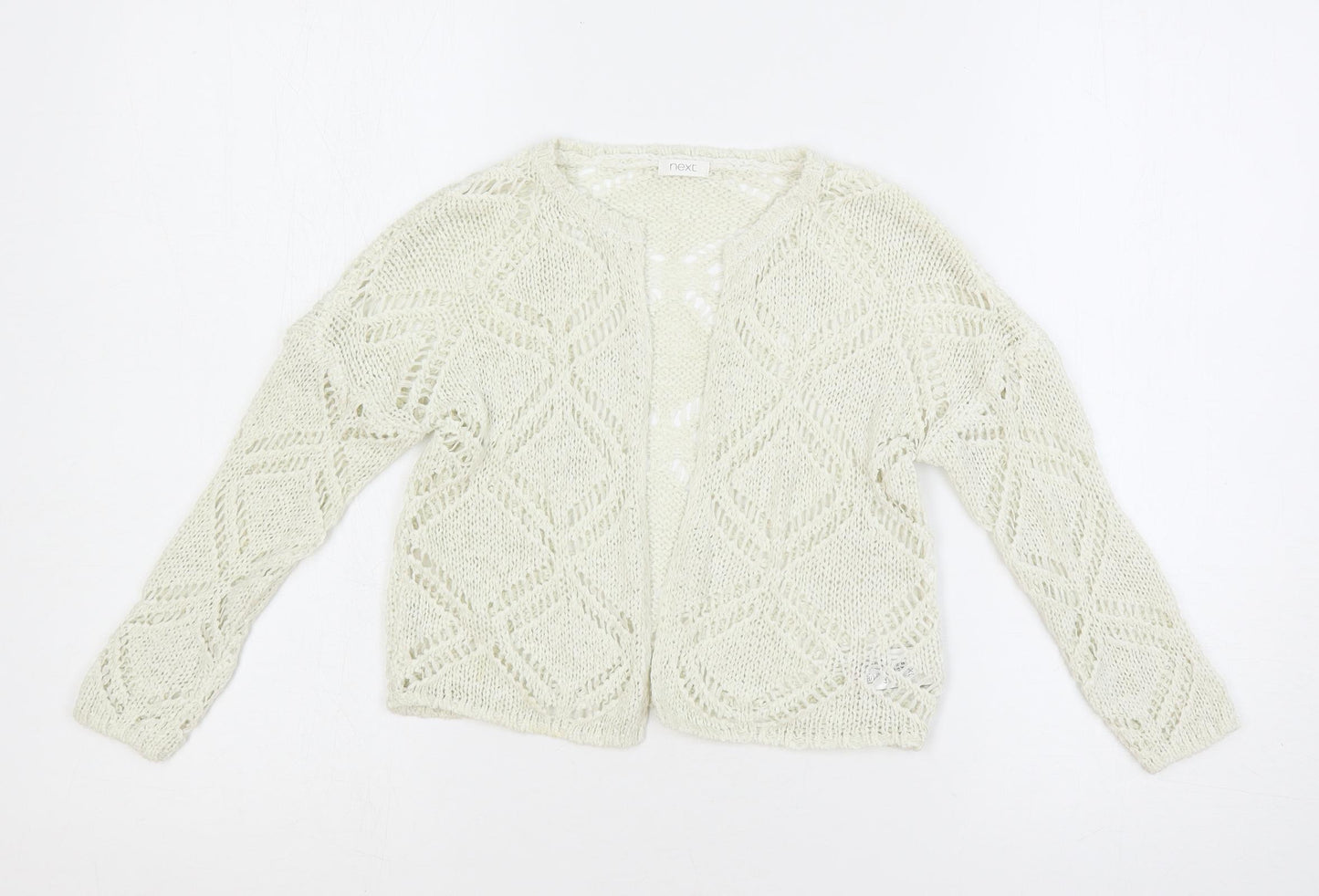 NEXT Girls Ivory Round Neck Acrylic Cardigan Jumper Size 5 Years - Open