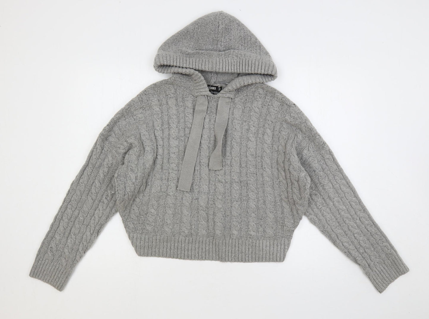Missguided Womens Grey Round Neck Acrylic Pullover Jumper Size 6 - Hooded