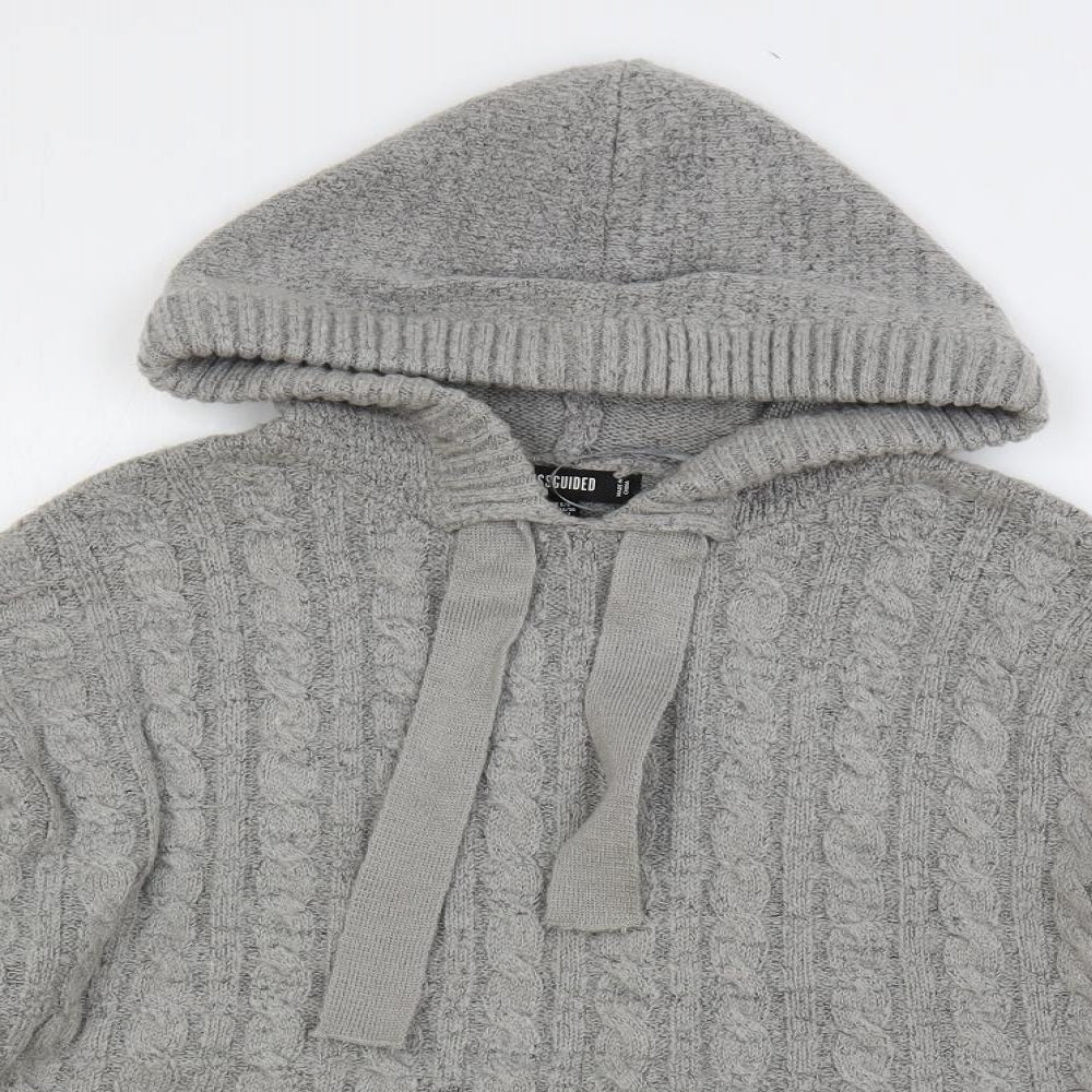 Missguided Womens Grey Round Neck Acrylic Pullover Jumper Size 6 - Hooded