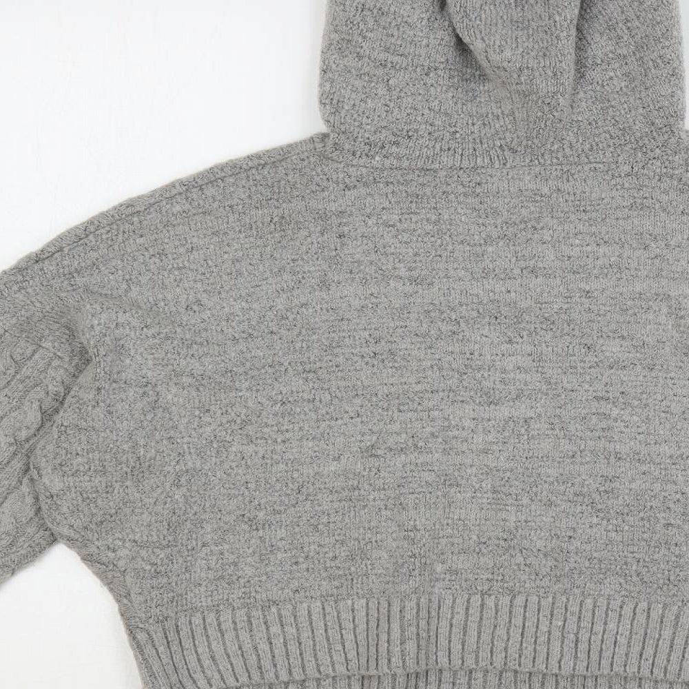 Missguided Womens Grey Round Neck Acrylic Pullover Jumper Size 6 - Hooded
