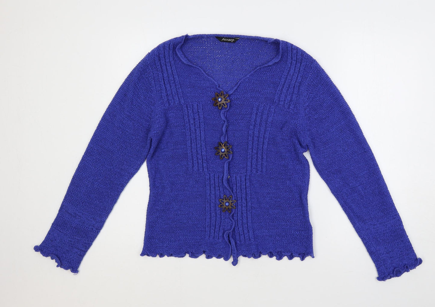 Alexara Womens Blue V-Neck Acrylic Cardigan Jumper Size M