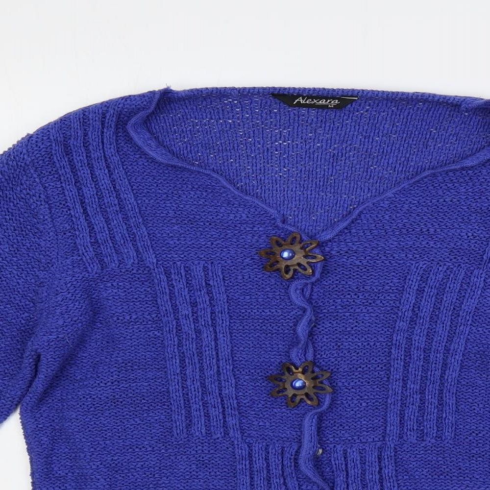 Alexara Womens Blue V-Neck Acrylic Cardigan Jumper Size M