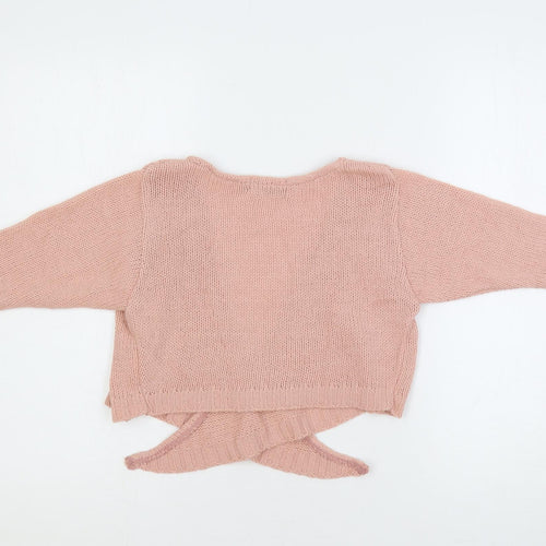 PRETTYLITTLETHING Womens Pink V-Neck Acrylic Shrug Jumper Size S - Tie Front
