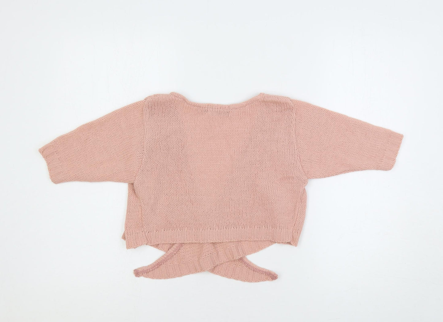 PRETTYLITTLETHING Womens Pink V-Neck Acrylic Shrug Jumper Size S - Tie Front