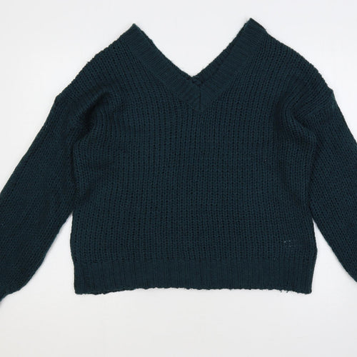 QED London Womens Green V-Neck Acrylic Pullover Jumper Size 8