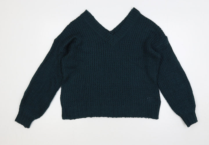 QED London Womens Green V-Neck Acrylic Pullover Jumper Size 8