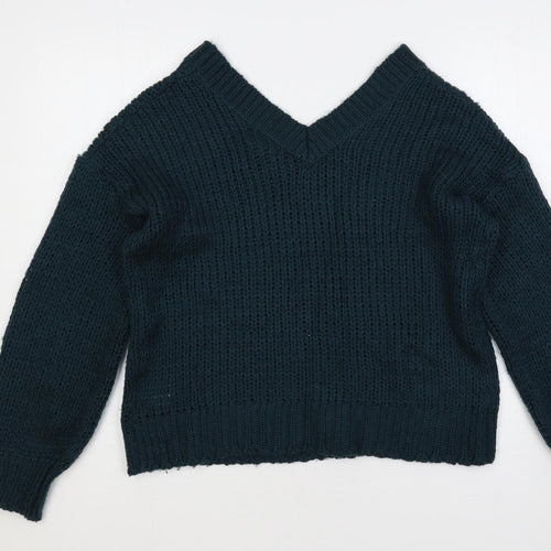 QED London Womens Green V-Neck Acrylic Pullover Jumper Size 8