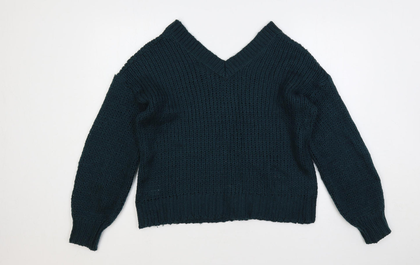 QED London Womens Green V-Neck Acrylic Pullover Jumper Size 8