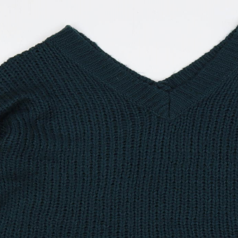 QED London Womens Green V-Neck Acrylic Pullover Jumper Size 8