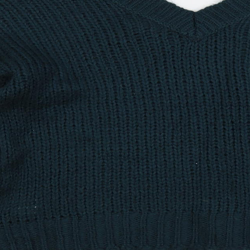 QED London Womens Green V-Neck Acrylic Pullover Jumper Size 8