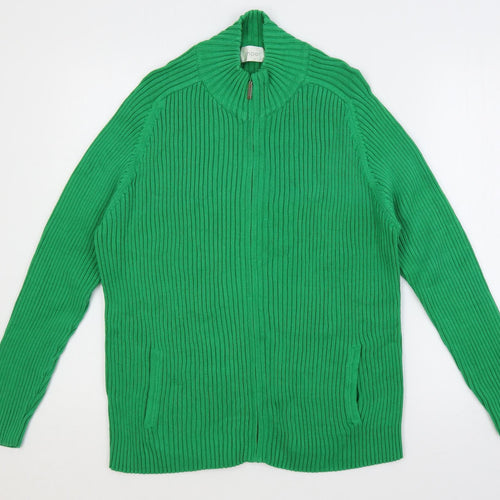 Jumper Womens Green Mock Neck Cotton Full Zip Jumper Size XL