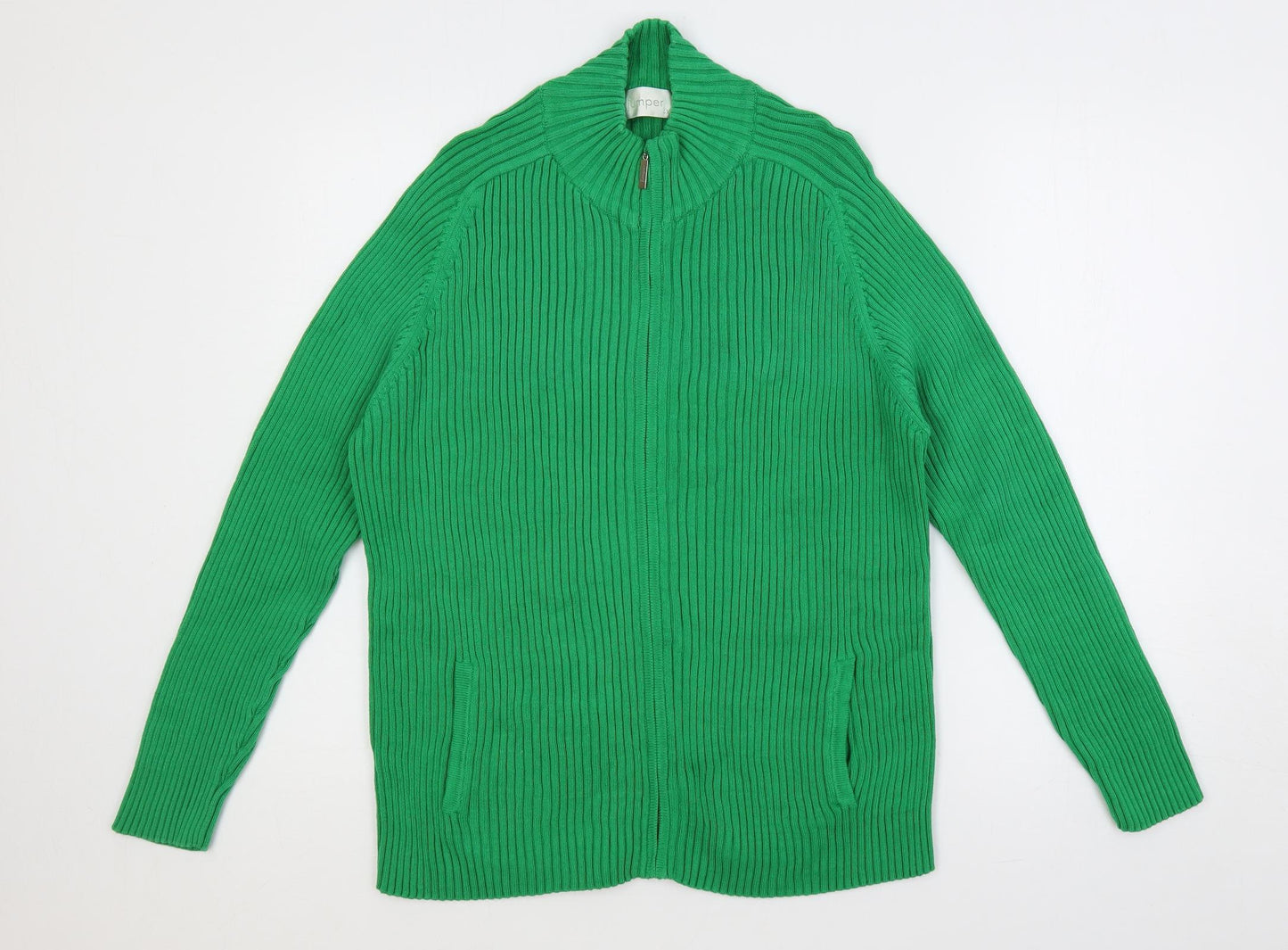 Jumper Womens Green Mock Neck Cotton Full Zip Jumper Size XL