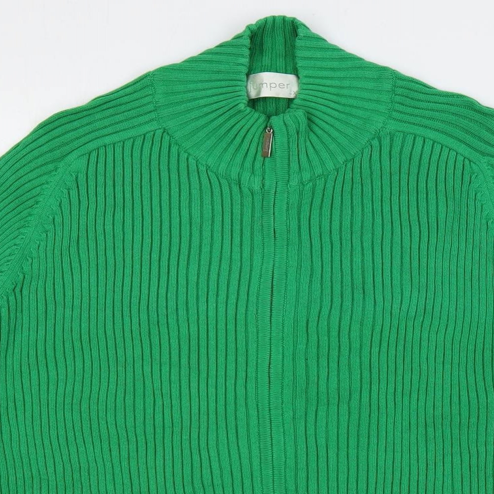 Jumper Womens Green Mock Neck Cotton Full Zip Jumper Size XL
