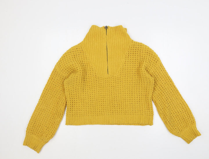 Moral Fibre Womens Yellow High Neck Polyester Pullover Jumper Size M