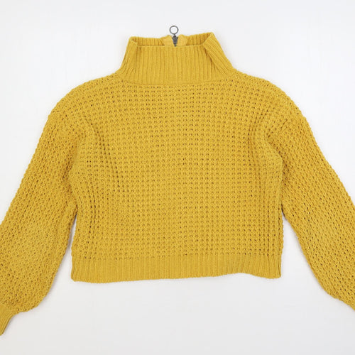 Moral Fibre Womens Yellow High Neck Polyester Pullover Jumper Size M