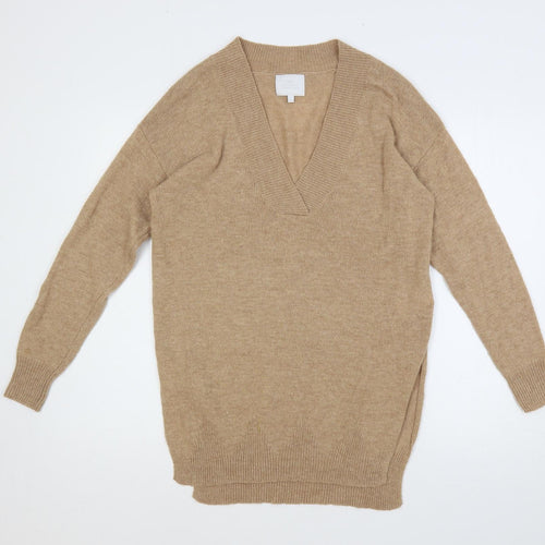 NEXT Womens Beige V-Neck Nylon Tunic Jumper Size S