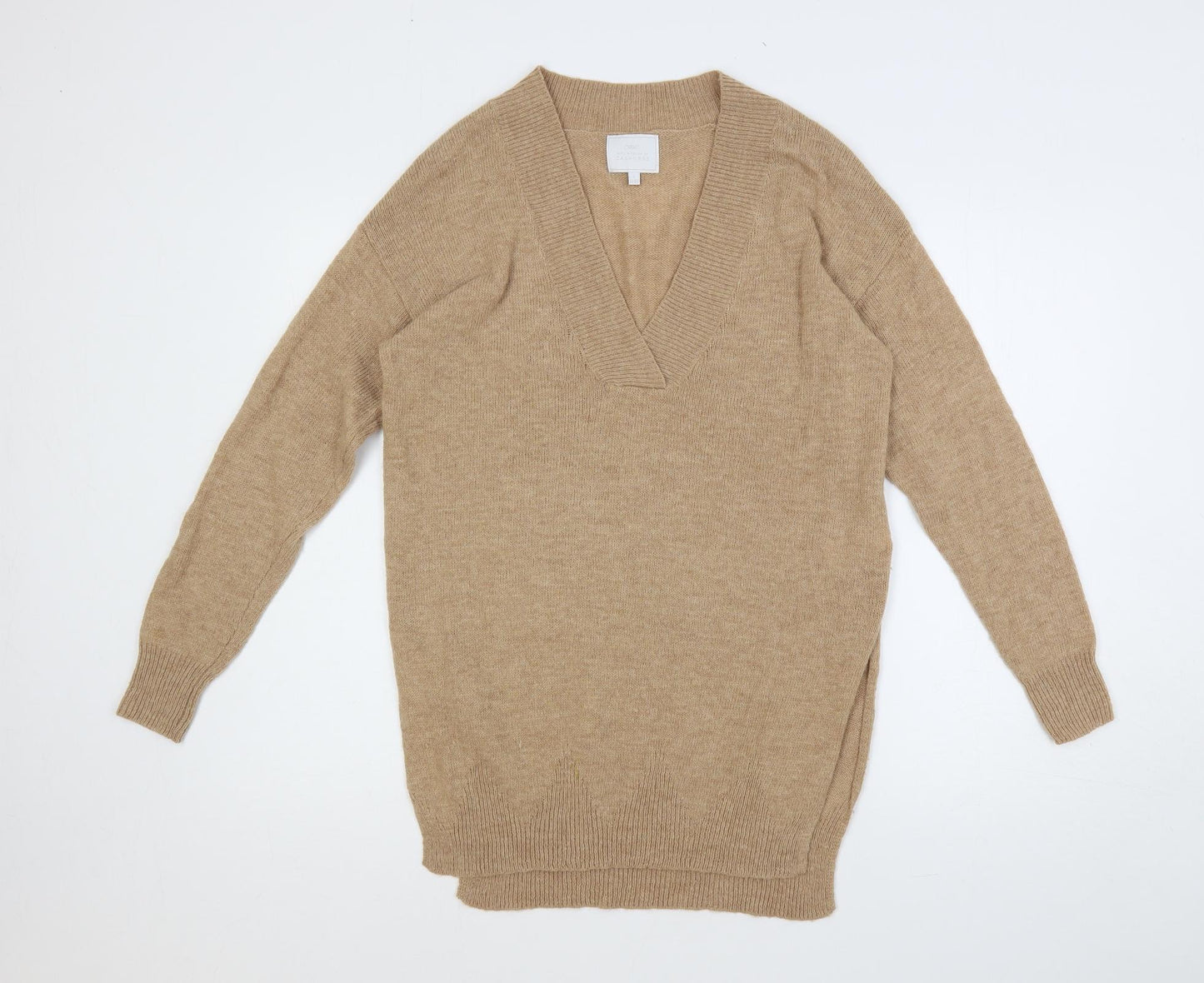 NEXT Womens Beige V-Neck Nylon Tunic Jumper Size S