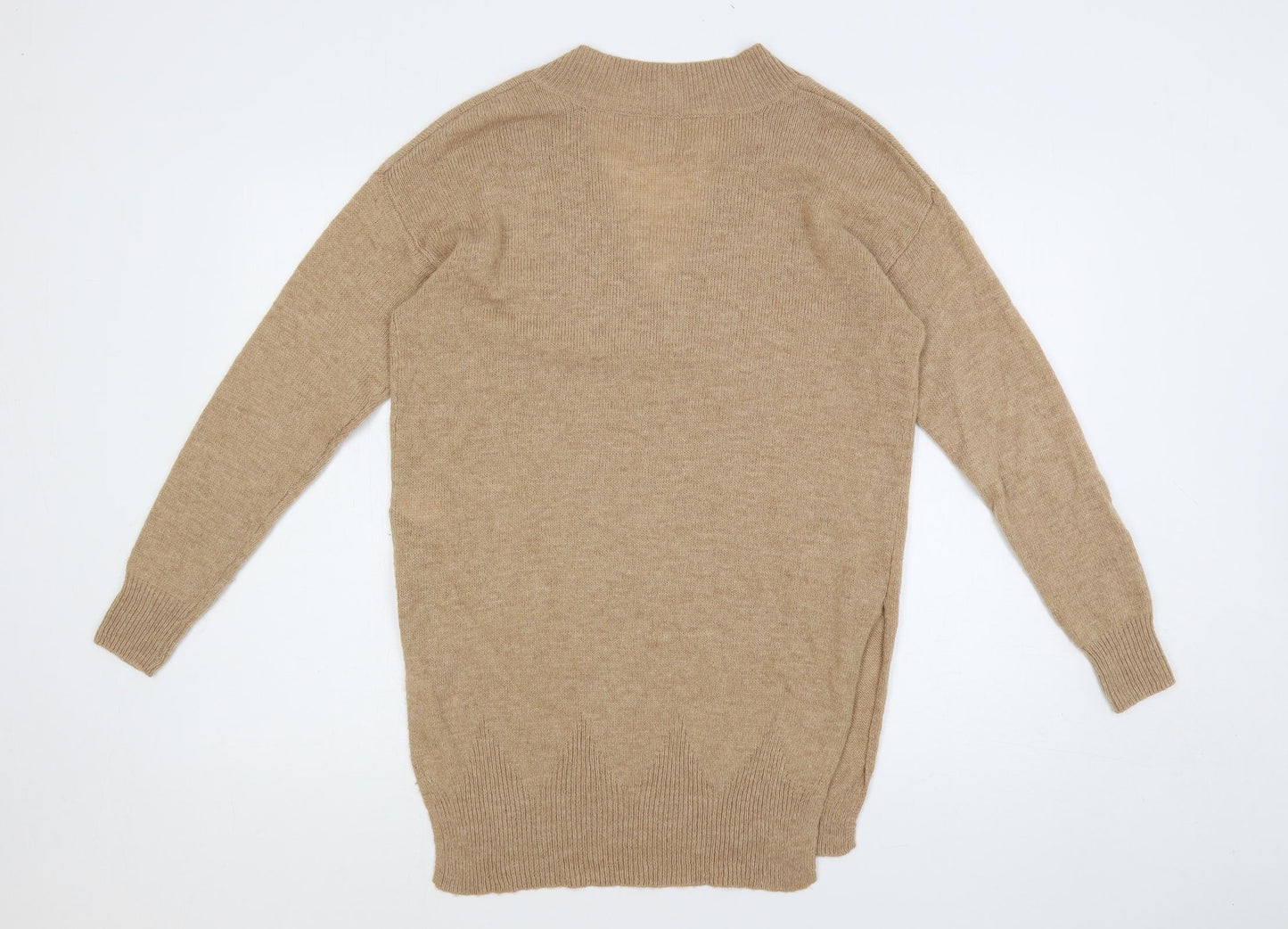 NEXT Womens Beige V-Neck Nylon Tunic Jumper Size S