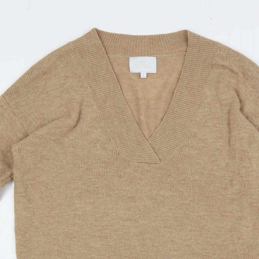NEXT Womens Beige V-Neck Nylon Tunic Jumper Size S