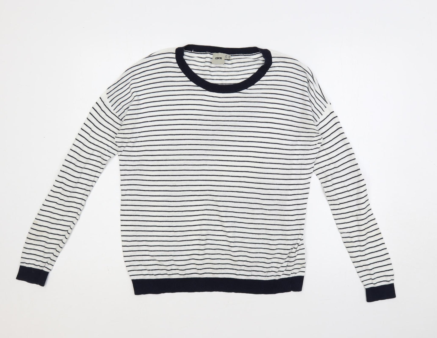 ASOS Womens White Crew Neck Striped Cotton Pullover Jumper Size 10 - Hearts