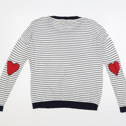 ASOS Womens White Crew Neck Striped Cotton Pullover Jumper Size 10 - Hearts