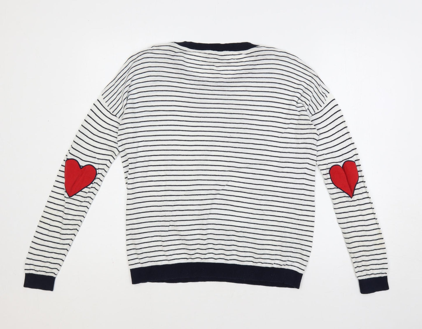 ASOS Womens White Crew Neck Striped Cotton Pullover Jumper Size 10 - Hearts