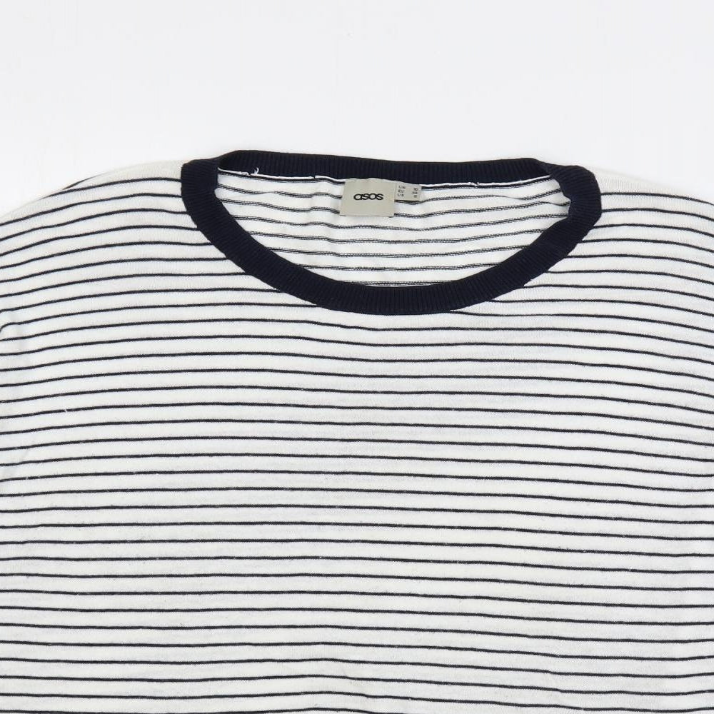 ASOS Womens White Crew Neck Striped Cotton Pullover Jumper Size 10 - Hearts