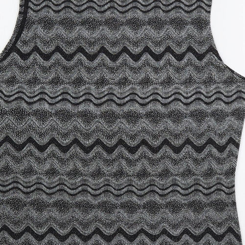 Jonden Womens Grey Geometric Nylon Basic Tank Size L Square Neck