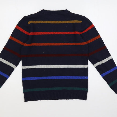 Marks and Spencer Boys Blue Crew Neck Striped Acrylic Pullover Jumper Size 12-13 Years Pullover
