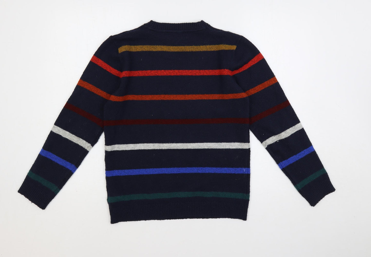 Marks and Spencer Boys Blue Crew Neck Striped Acrylic Pullover Jumper Size 12-13 Years Pullover